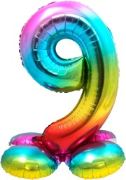 Zeige Details für Stand-Folienballon Zahl 9 Regenbogen Bild von Stand-Folienballon Zahl 9 Regenbogen