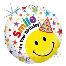 Zeige Details für Folienballon Happy Birthday Smiley Hut Bild von Folienballon Happy Birthday Smiley Hut