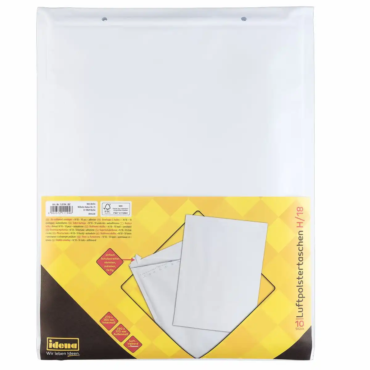 Bild von IDENA Luftpolstertaschen H/18 haftklebend weiß